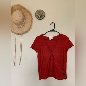 Sezane rust red wrap top, size small